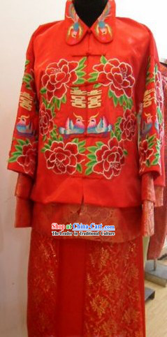 Traditional Chinese Wedding Blouse and Skirt for Brides