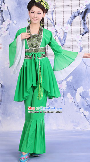 Ancient Chinese Green Stage Performance Dance Costume for Women