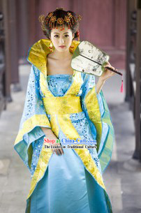 Ancient Chinese Blue Empress Imperial Performance Outfits
