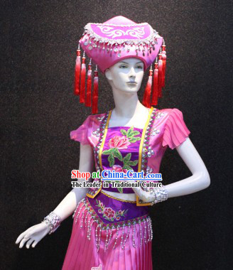 Guang Xi Zhuang Zu Female Clothing and Hat Complete Set for Women