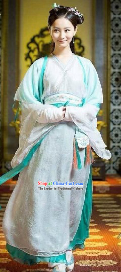 Ancient Chinese Legend Green and White Beauty Hanfu Clothing Complete Set