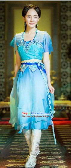 Ancient Chinese Style Blue Electronic Game Gu Jian Qi Tan Fairy Lady Costumes