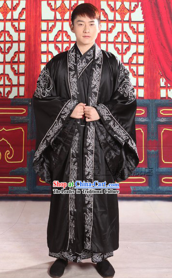 Traditional Chinese Black Dragon Robe for Men