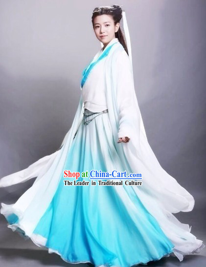 The Return of the Condor Heroes Shen Diao Xia Lv Dragon Lady White and Blue Costumes for Women