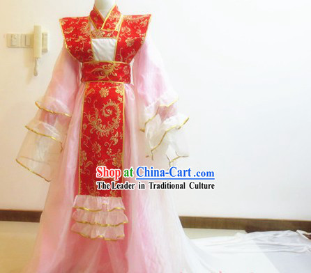 Ancient Chinese Pink Princess Cosplay Costumes with Long Trail