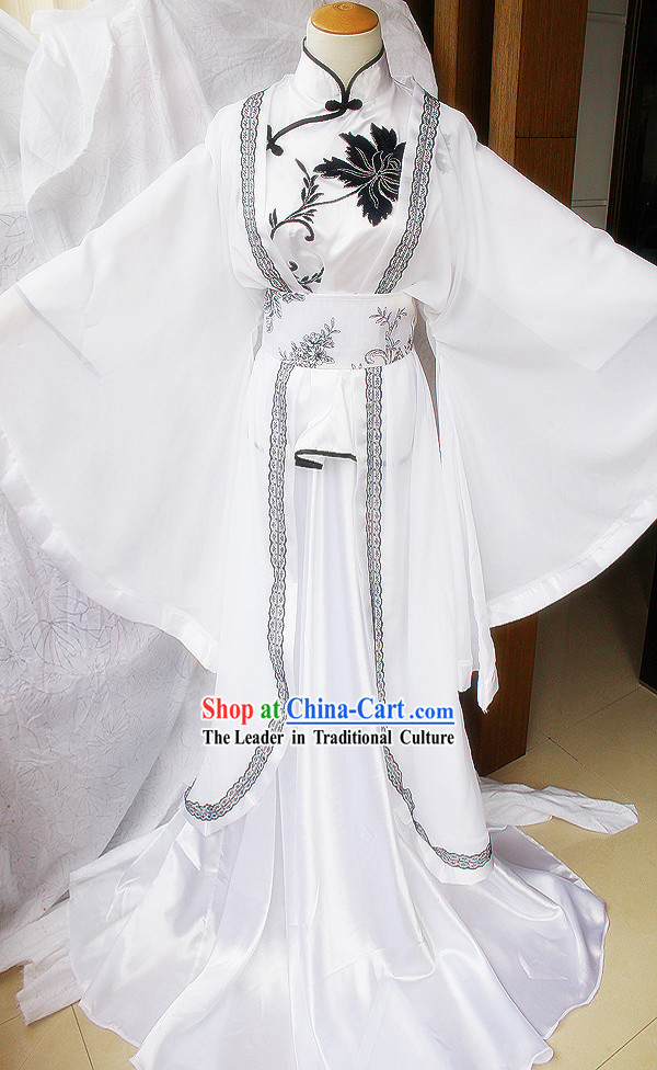 Traditional Ancient Chinese White Guzhuang Han Fu Clothing Outfit for Men or Women
