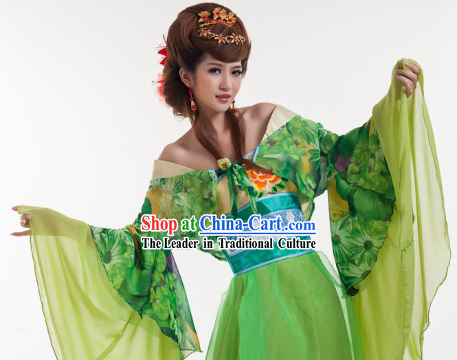 Green Long Trail Ancient Chinese Tang Dynasty Suit for Women