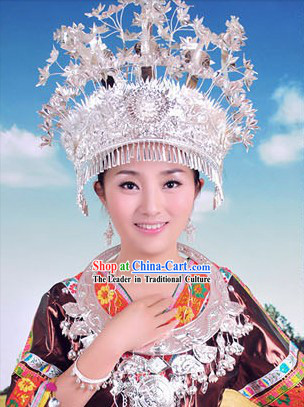 Traditional Hmong Miao Silver Headdress for Women