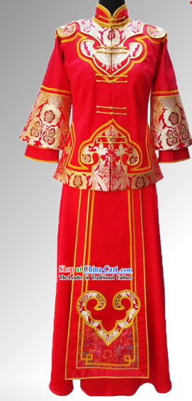 Traditional Chinese Xiu He Style Wedding Blouse and Skirt Complete Set for Brides