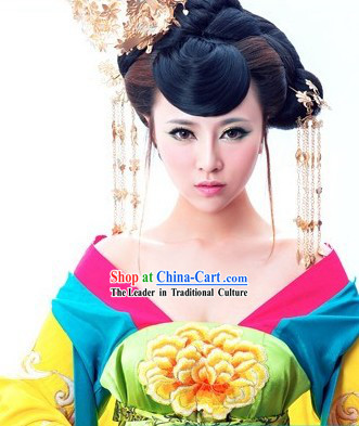 Yellow Ancient Chinese Tang Dynasty Concubine Costumes Complete Set