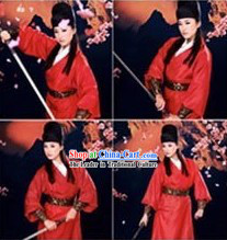 Red Ancient Chinese Swordswoman Costumes and Hat