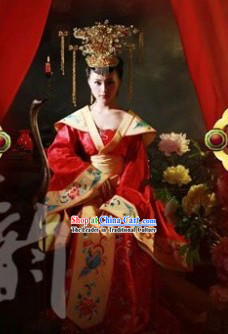 Red Traditional Ancient Chinese Wedding Suit and Crown for Women