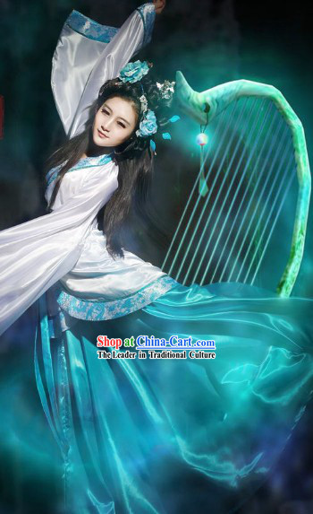 Blue and White Stage Performance Chinese Classical Dancing Costume for Women