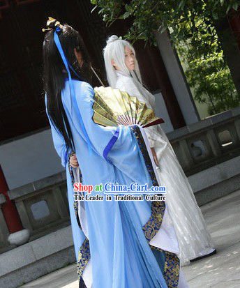 Ancient Chinese Blue Young Men Clothes for Men