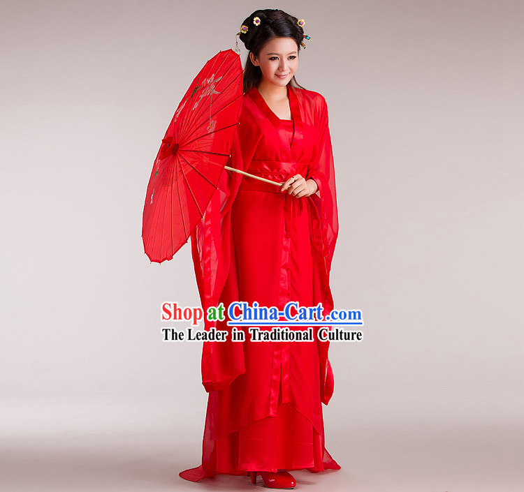 Ancient Chinese Red Dragon Lady Costume for Women