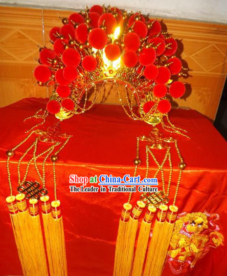 Ancient Chinese Red Phoenix Crown for Brides