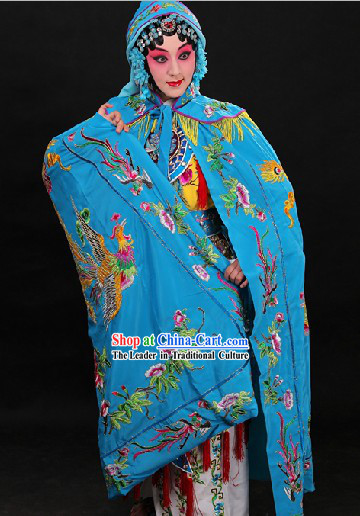 Blue Traditional Chinese Phoenix Embroidery Cape