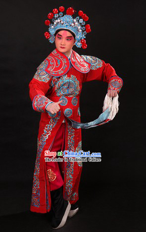 Traditional Chinese Wusheng Character Outfit and Helmet for Men