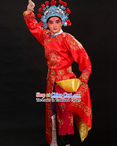 Red Traditional Chinese Beijing Opera Wusheng Role Costumes and Hat