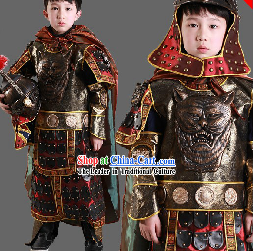 Ancient Chinese General Armor Costumes and Hat for Kids Boys