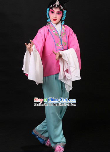 Traditional Chinese Deep Pink Beijing Opera Hua Dan Long Sleeves Practice Costume