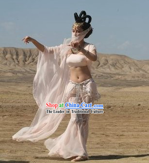 Ancient Chinese Feitian Flying Apsaras Dance Costumes and Wig for Women