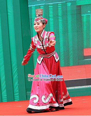 Traditional Chinese Xinjiang Ethnic Dress and Hat for Women