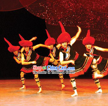 Chinese Ethnic Stage Performance Costumes and Hat for Men
