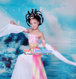 Ancient Chinese Fairy Dancing Costume and Wig for Kids
