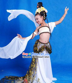 Ancient Chinese Fairy Dancing Costume and Wig for Children