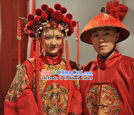 Ancient Chinese Wedding Dresses and Hats for Men and Women