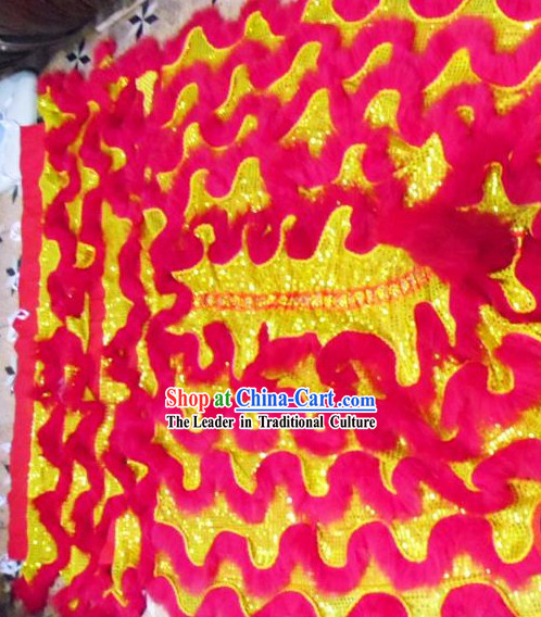 Red Long Wool Gold Sequins Competition and Parade Lion Dance Tail Pants Claws Set
