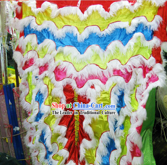 Rainbow Color Long Wool Lion Dance Body Costume Pants Claws Set