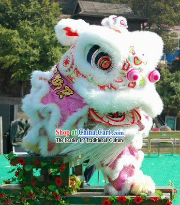White Wool Fut San Lion Dance Costumes Complete Set for Adults