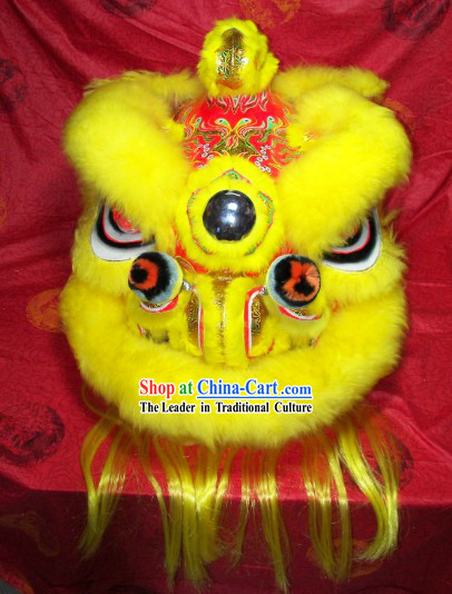 Supreme Chinese Festival Performance Yellow Wool Lion Dancing Costumes Complete Set