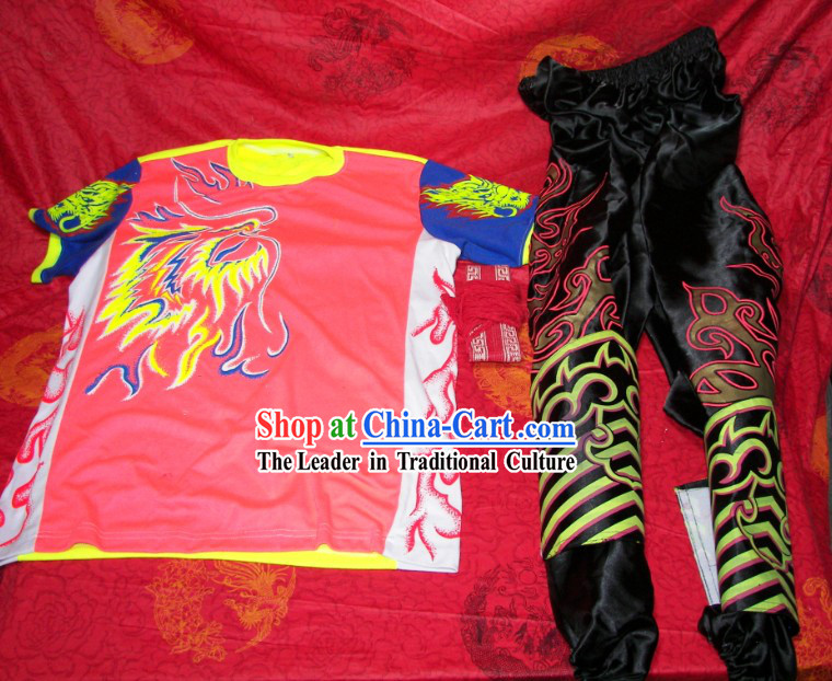 Luminous Professional Chinese Dragon Dancer T-shirt, Pants and Leg Wrappings Set