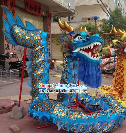 Traditional Handmade Gold Scale Blue Dragon Dancing Costumes Complete Set