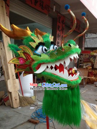 Traditional Chinese Gold Scale Green Dragon Dance Costumes Complete Set