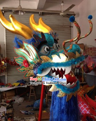 Competition and Parade Traditional Chinese Blue Dragon Dance Costumes Complete Set