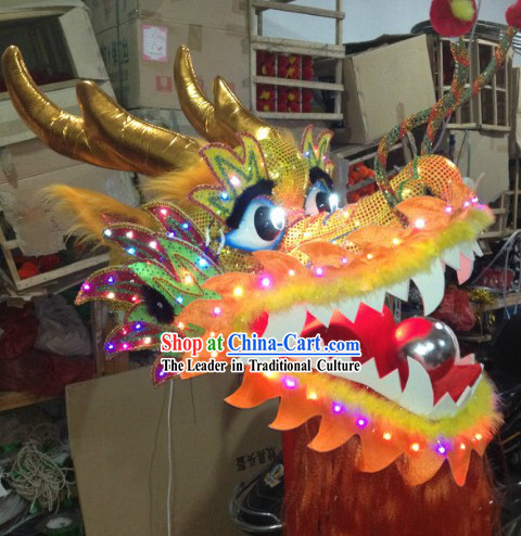 LED Luminous Flame Yellow Chinese Dragon Dance Head