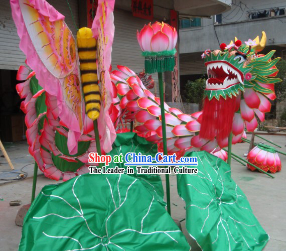 Classical Chinese Traditional Handmade Lotus Dragon Dance Costumes Complete Set