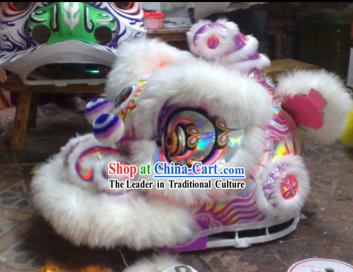 Laser Style White Wool Hok San Performance and Competition Top Lion Dance Costumes Complete Set