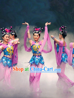High School Classical Dance Team Costumes and Headwear Full Set for Girls