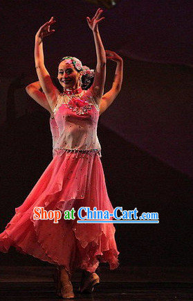 Asian Fan Dance Dress Rehearsal and Headwear Full Set