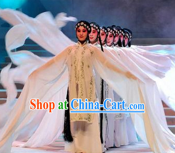 Chinese Classical Long Water Dance Costumes and Headwear Complete Set