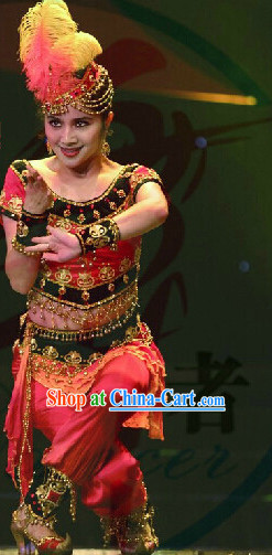 Professional Stage Performance Xinjiang Dance Costume and Hat for Girls