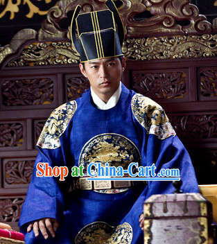 Ancient Korean Emperor Costumes and Hat Complete Set for Men