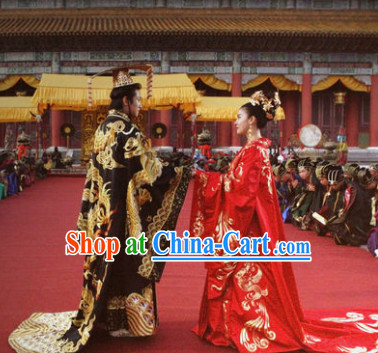 Ancient Korean Emperor and Empress Wedding Dresses Headwear Complete 2 Sets