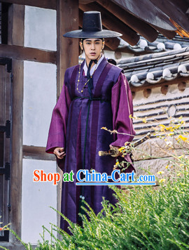 Ancient Korean Imperial Official Costumes and Black Hat Complete Set