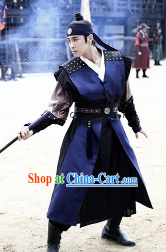 Ancient Korean Knight Costumes Korean Warrior Dress and Headwear Complete Set for Men